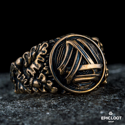 Valknut Symbol Decorated Bronze Viking Ring