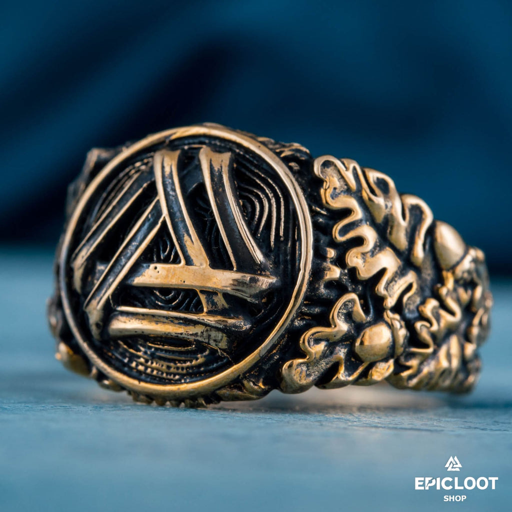 Valknut Symbol Decorated Bronze Viking Ring