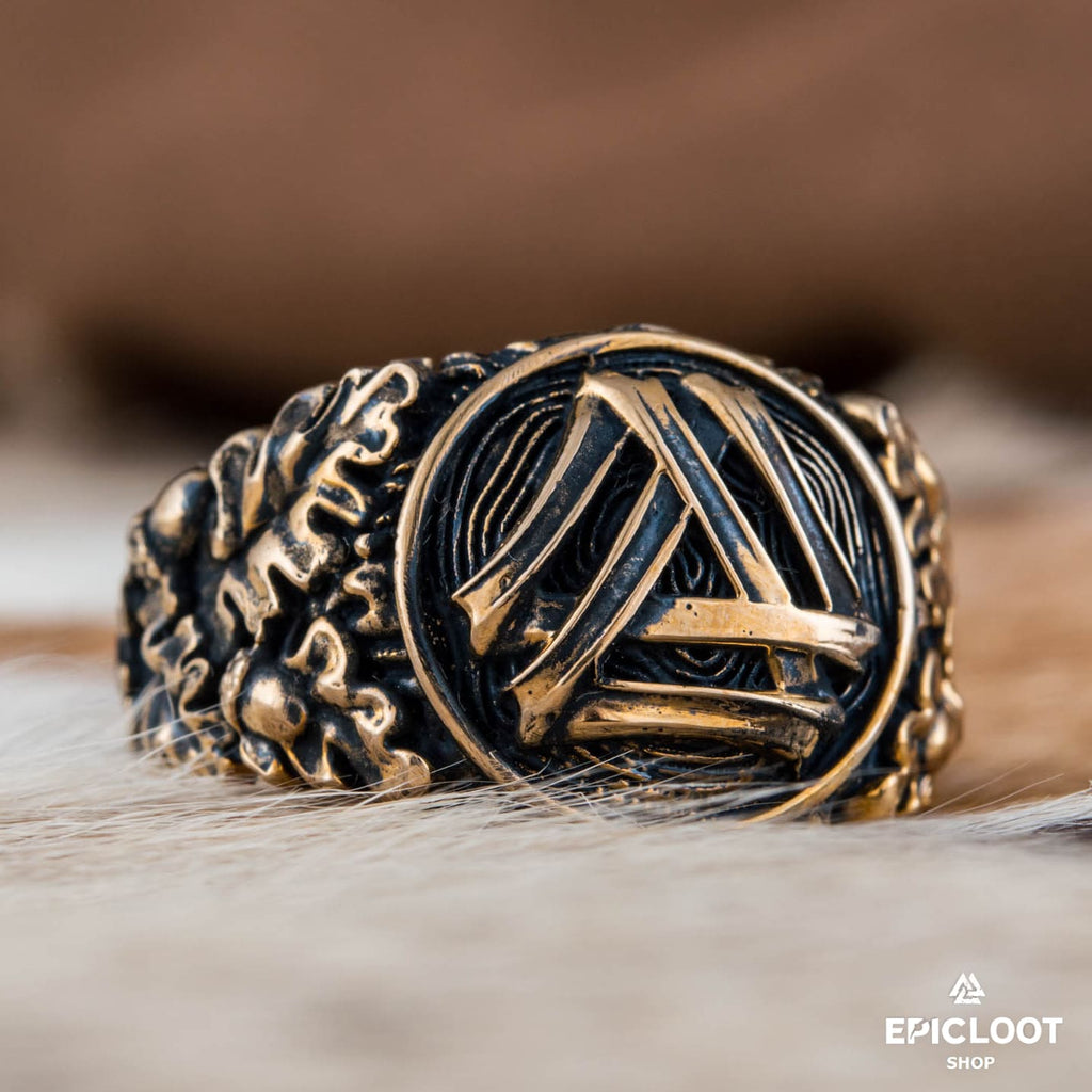 Valknut Symbol Decorated Bronze Viking Ring