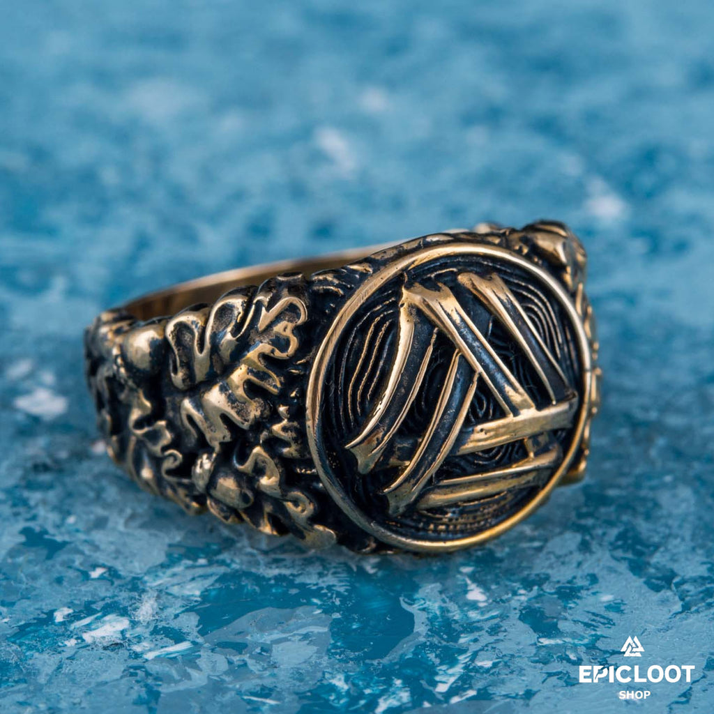 Valknut Symbol Decorated Bronze Viking Ring