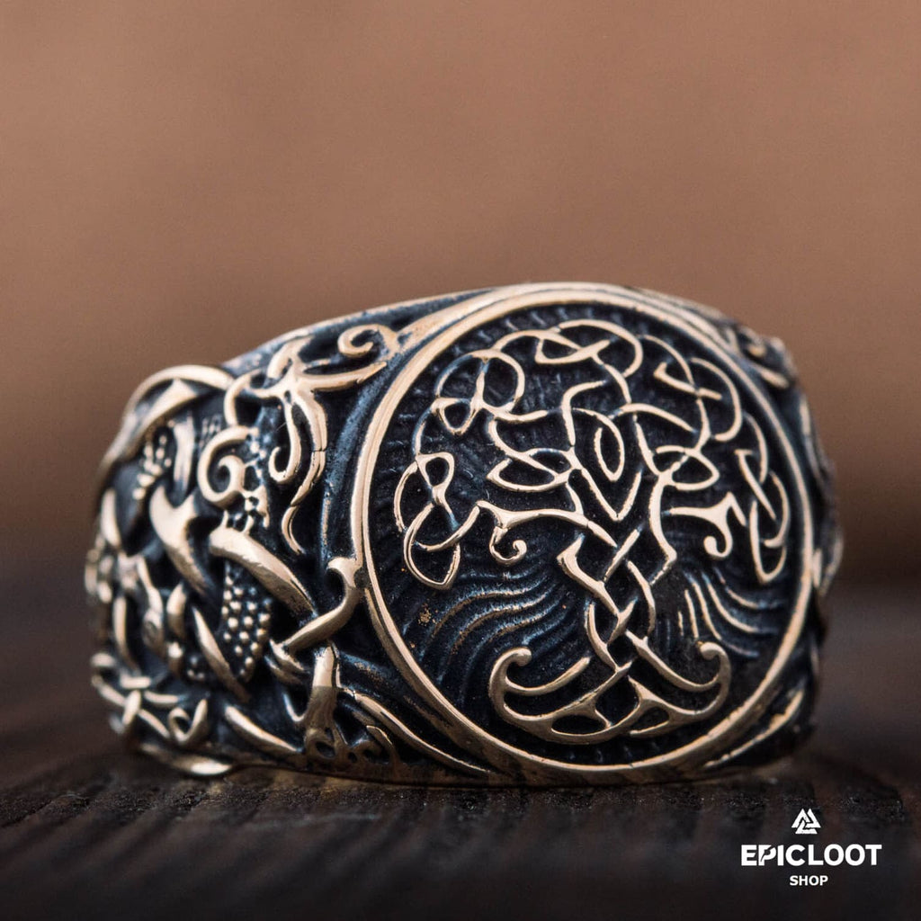 Yggdrasil Symbol Decorated Bronze Norse Ring