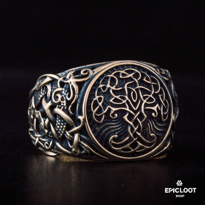 Yggdrasil-Symbol, Verzierter Nordischer Bronze-Ring