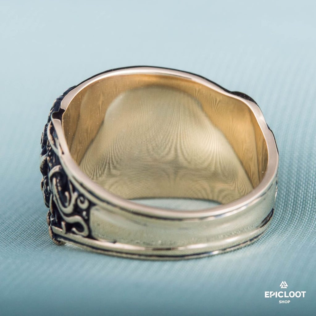 Drakkar Symbol Decorated Bronze Viking Ring