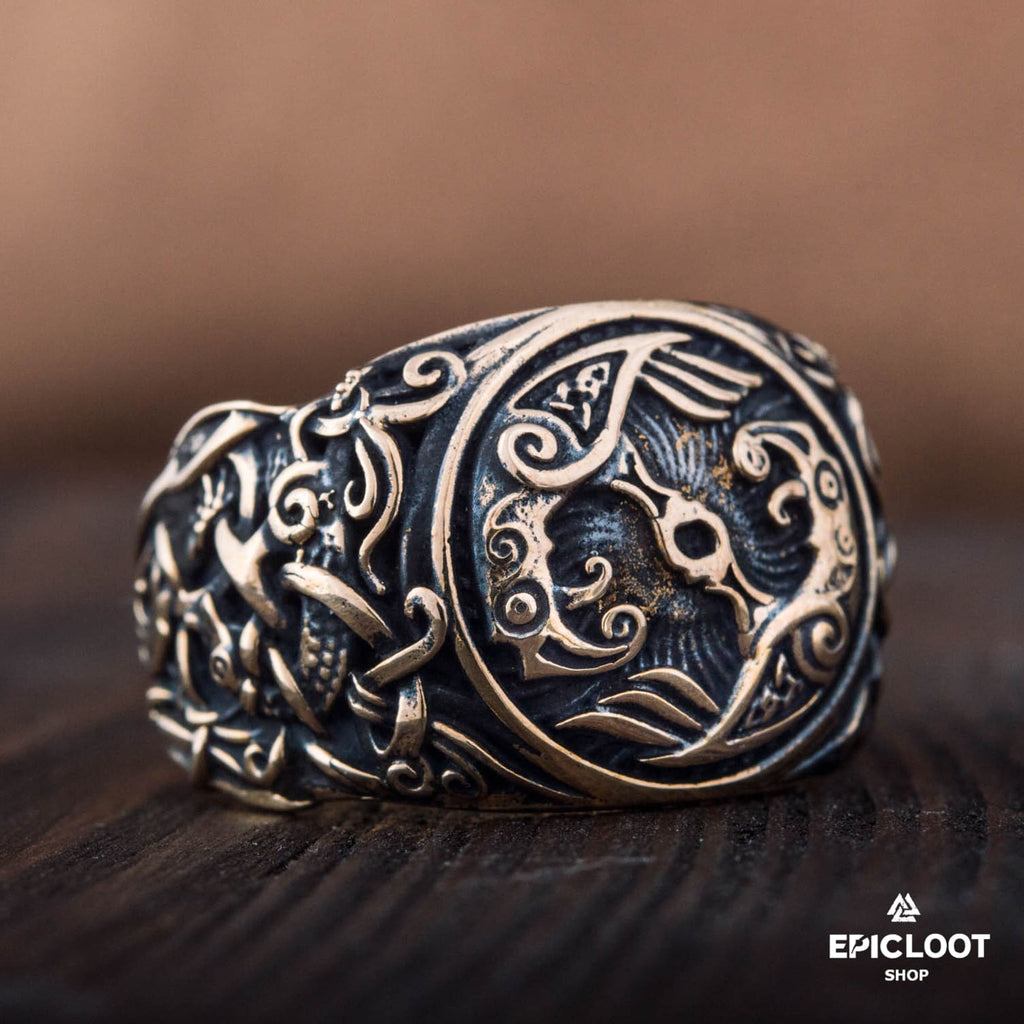 Raven Ring Decorated Bronze Viking Ring