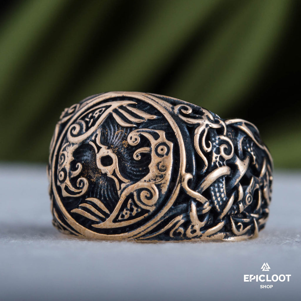 Raven Ring Decorated Bronze Viking Ring