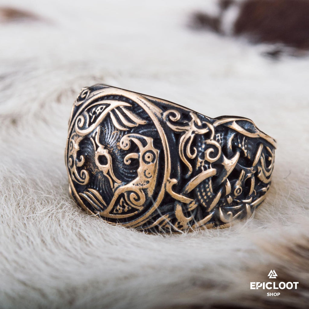 Raven Ring Decorated Bronze Viking Ring