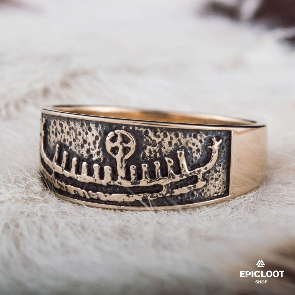 Drakkar Symbol Bronze Handcrafted Viking Ring
