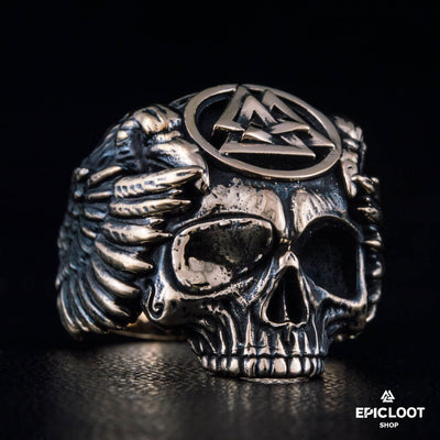Valknut Symbol Bronze Viking Skull Ring