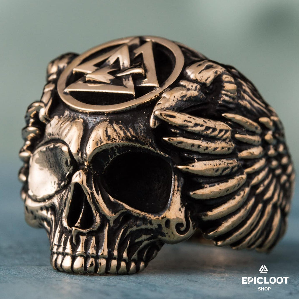 Valknut Symbol Bronze Viking Skull Ring