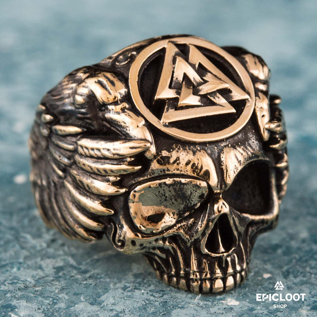Valknut Symbol Bronze Viking Skull Ring