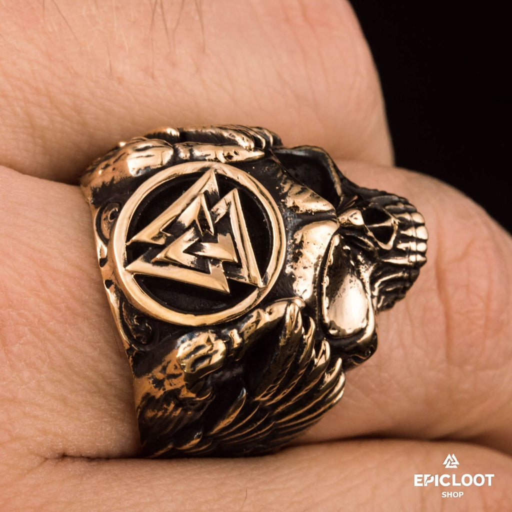 Valknut Symbol Bronze Viking Skull Ring