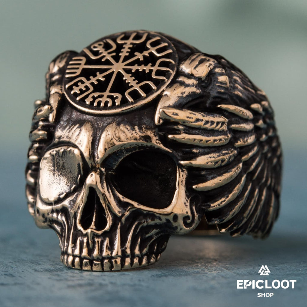 Vegvisir Symbol Skull Bronze Viking Ring