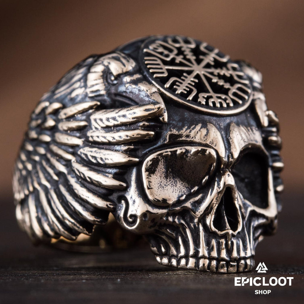 Vegvisir Symbol Skull Bronze Viking Ring
