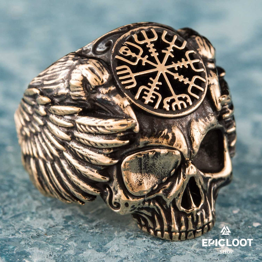 Vegvisir Symbol Skull Bronze Viking Ring