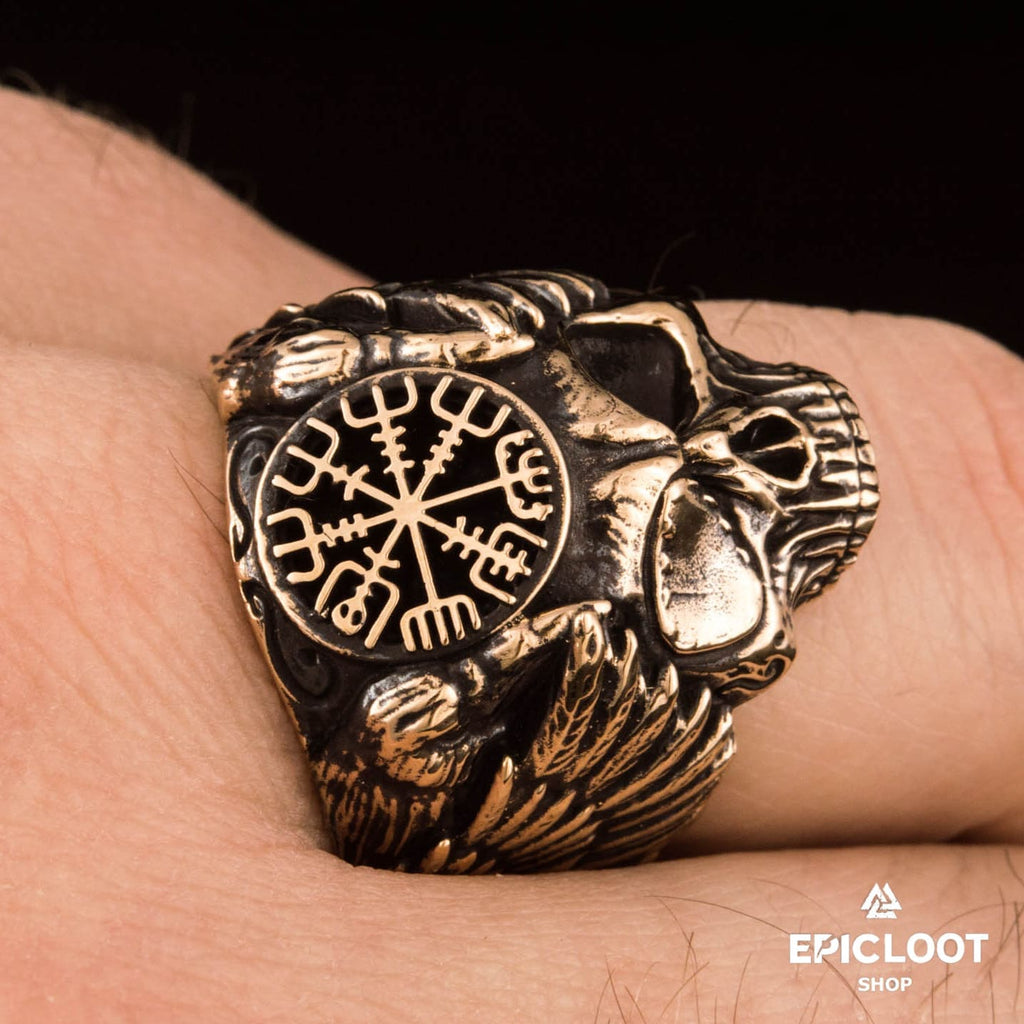 Vegvisir Symbol Skull Bronze Viking Ring