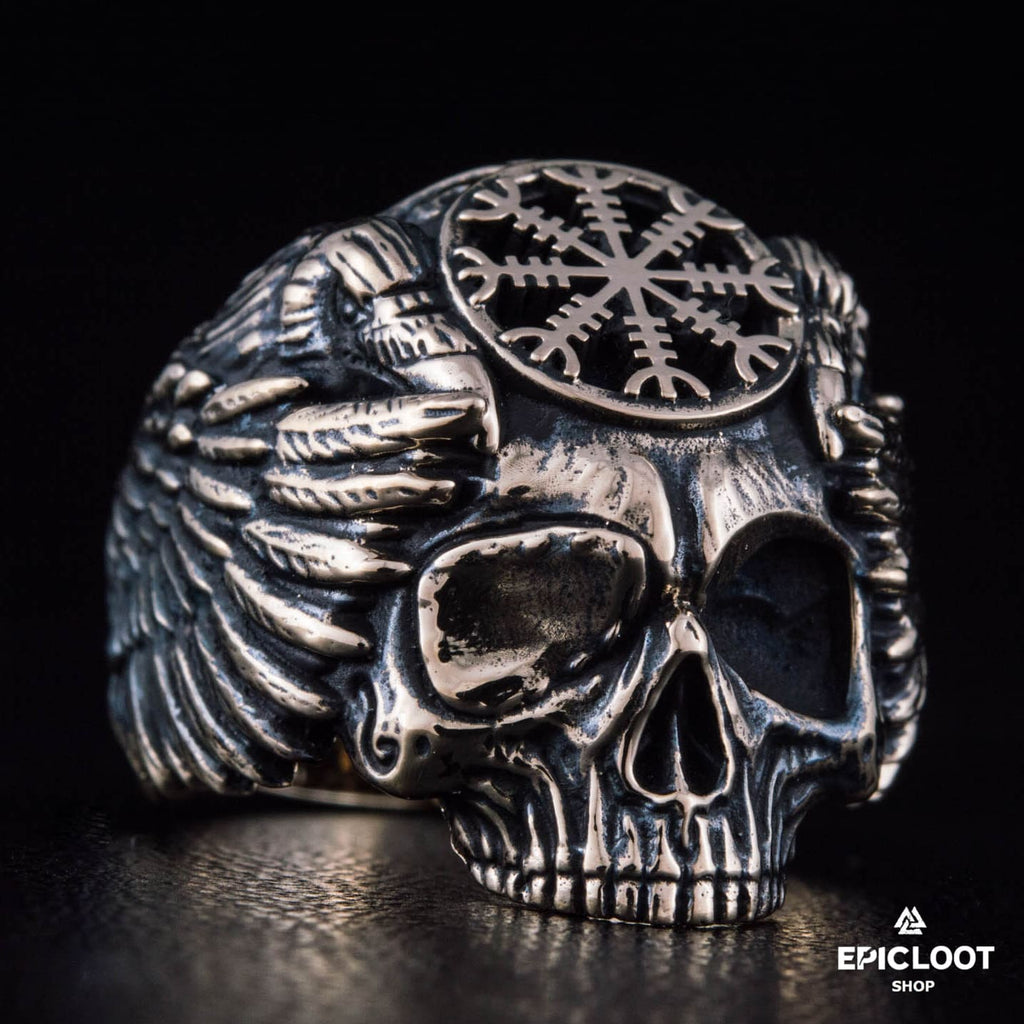 Helm Of Awe Symbol Bronze Skull Ring