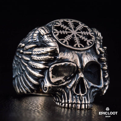 Helm Of Awe Symbol Bronze Skull Ring