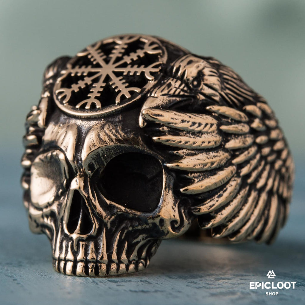 Helm Of Awe Symbol Bronze Skull Ring