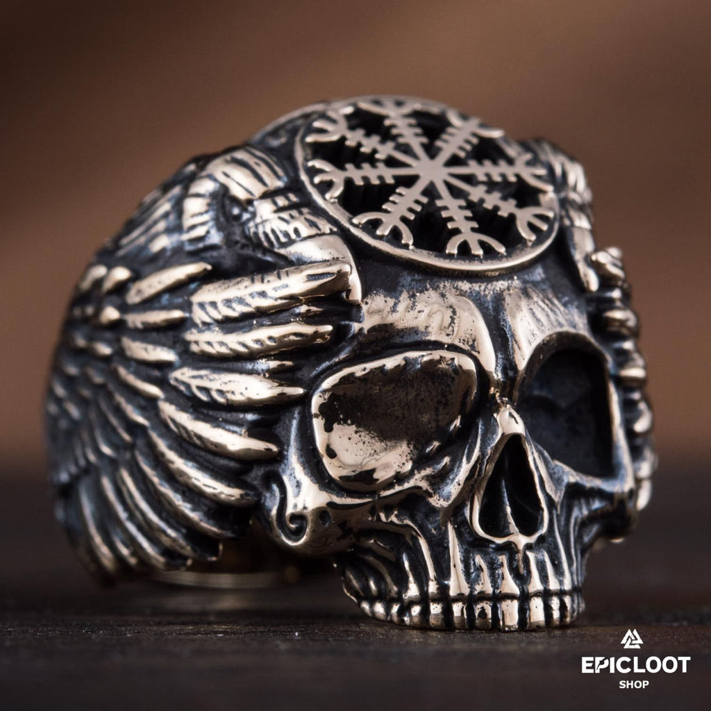 Helm Of Awe Symbol Bronze Skull Ring