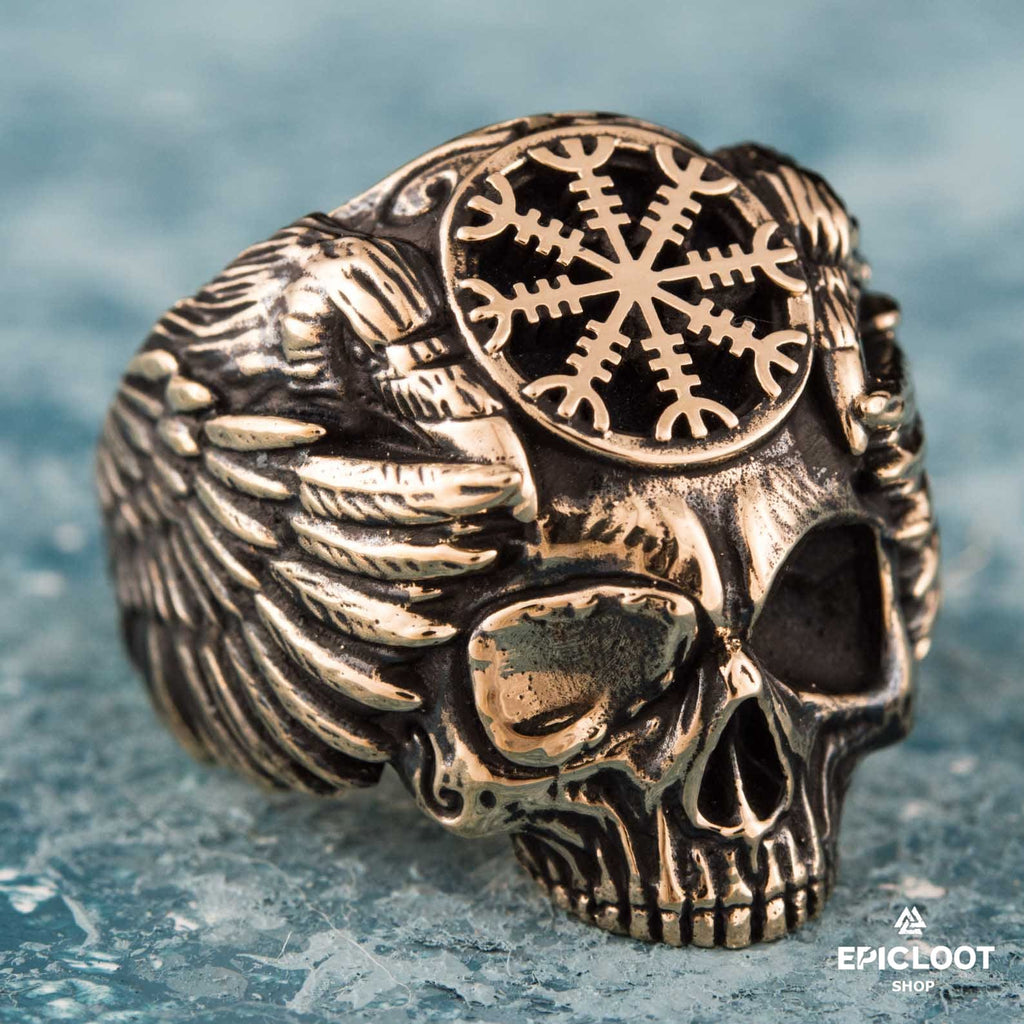 Helm Of Awe Symbol Bronze Skull Ring