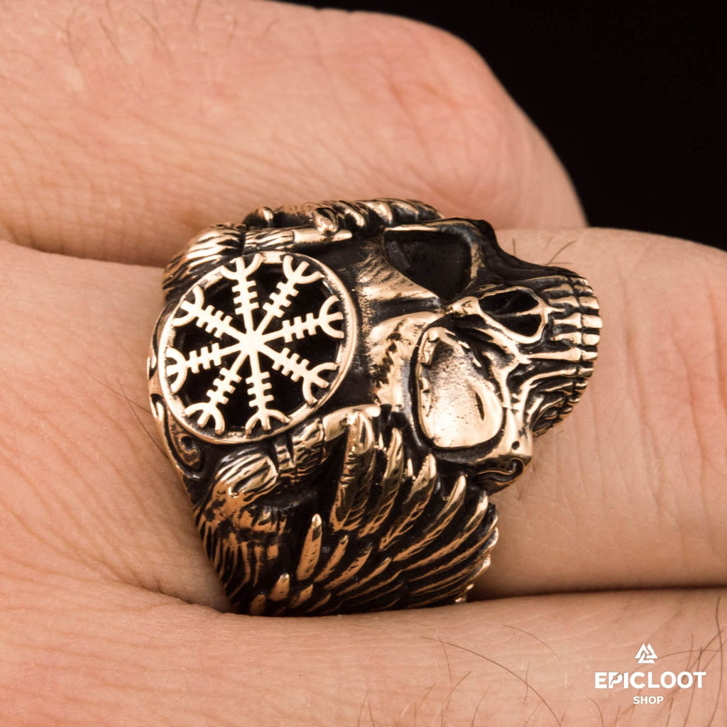 Helm Of Awe Symbol Bronze Skull Ring