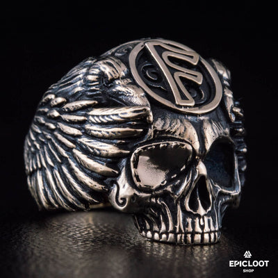 Ansuz Rune Bronze Skull Viking Ring