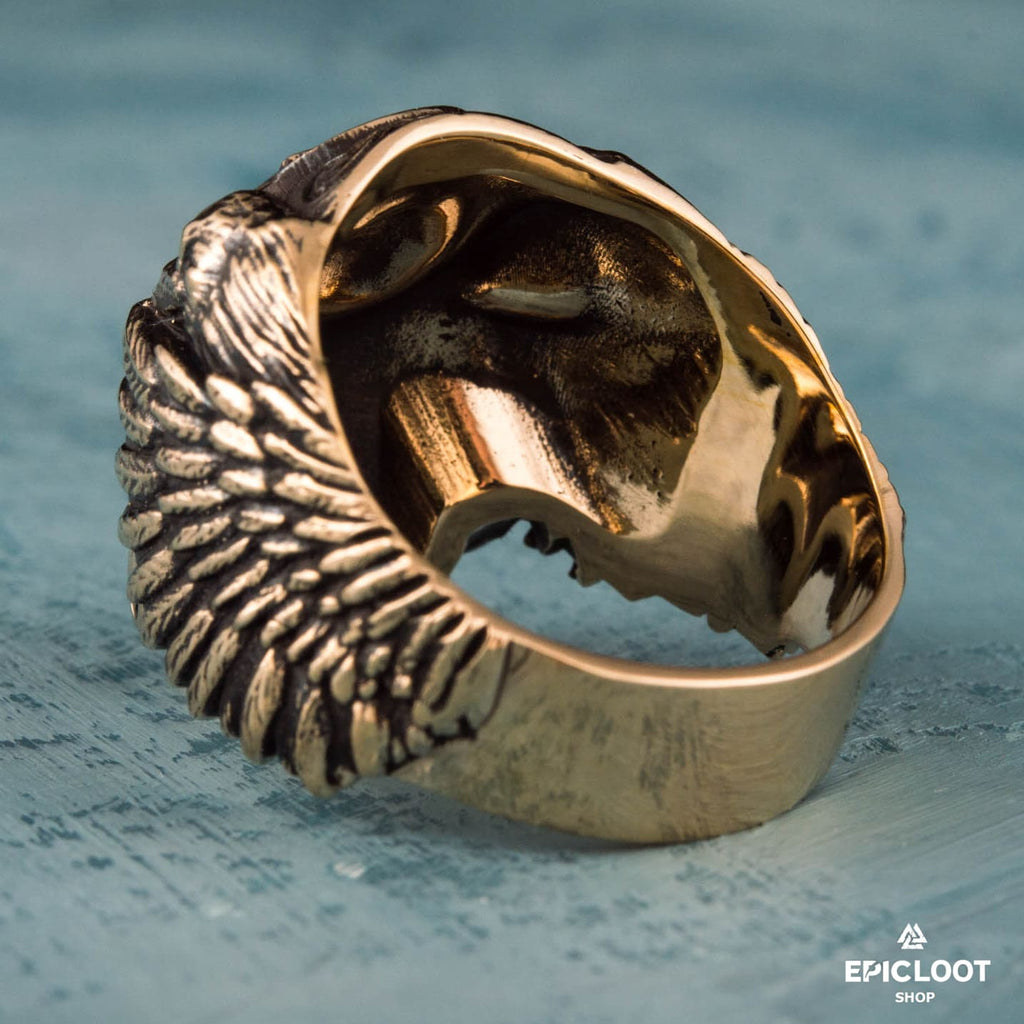 Ansuz Rune Bronze Skull Viking Ring
