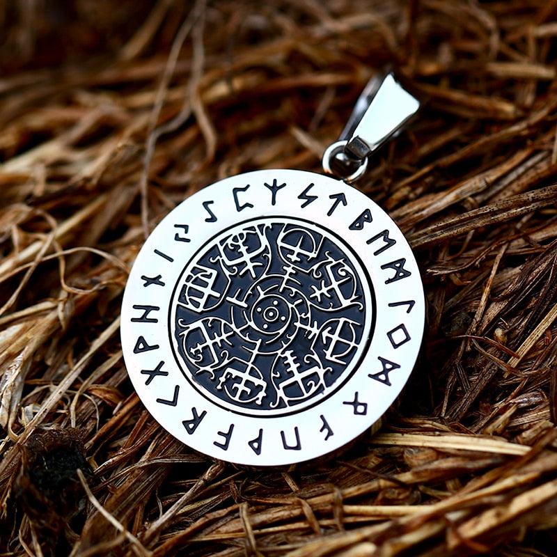 Runic Vegvisir Rotating Pendant Necklace.