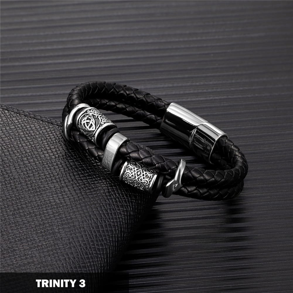 Norse Symbols Viknig Leather Bracelet