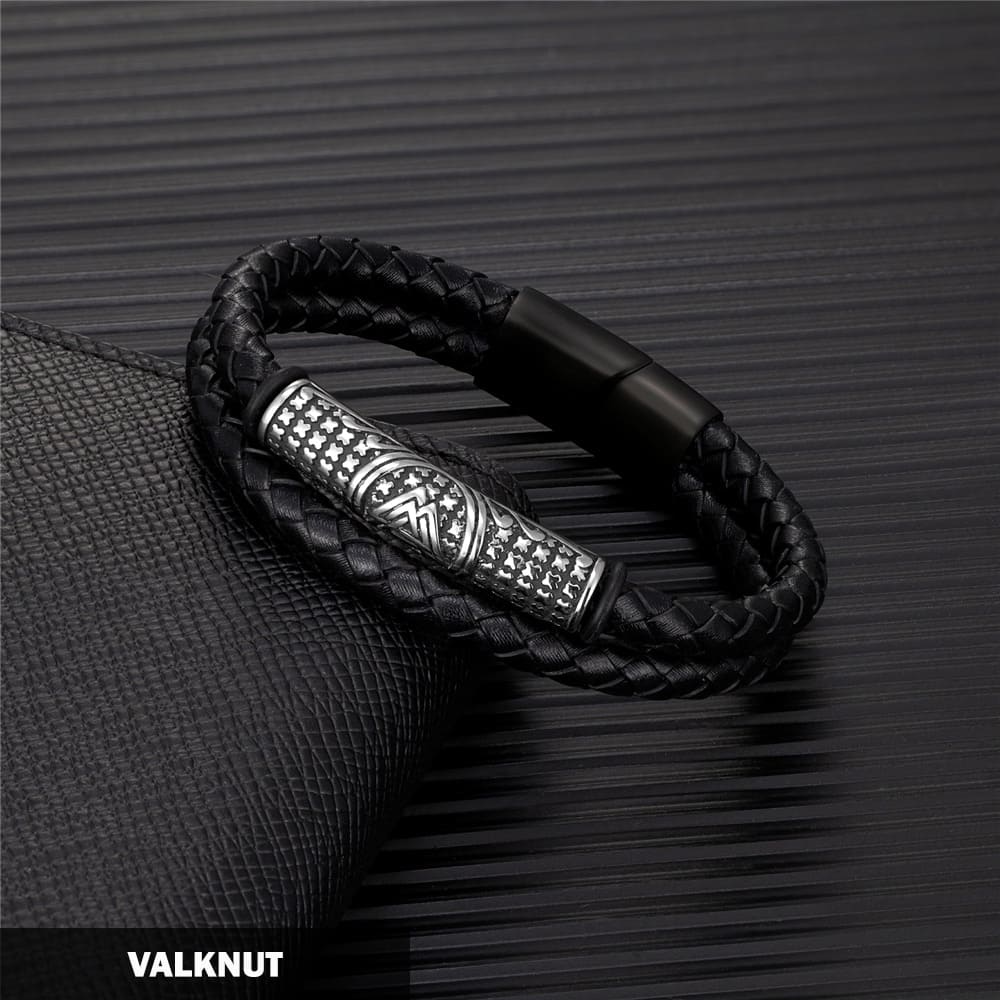 Norse Symbols Viknig Leather Bracelet