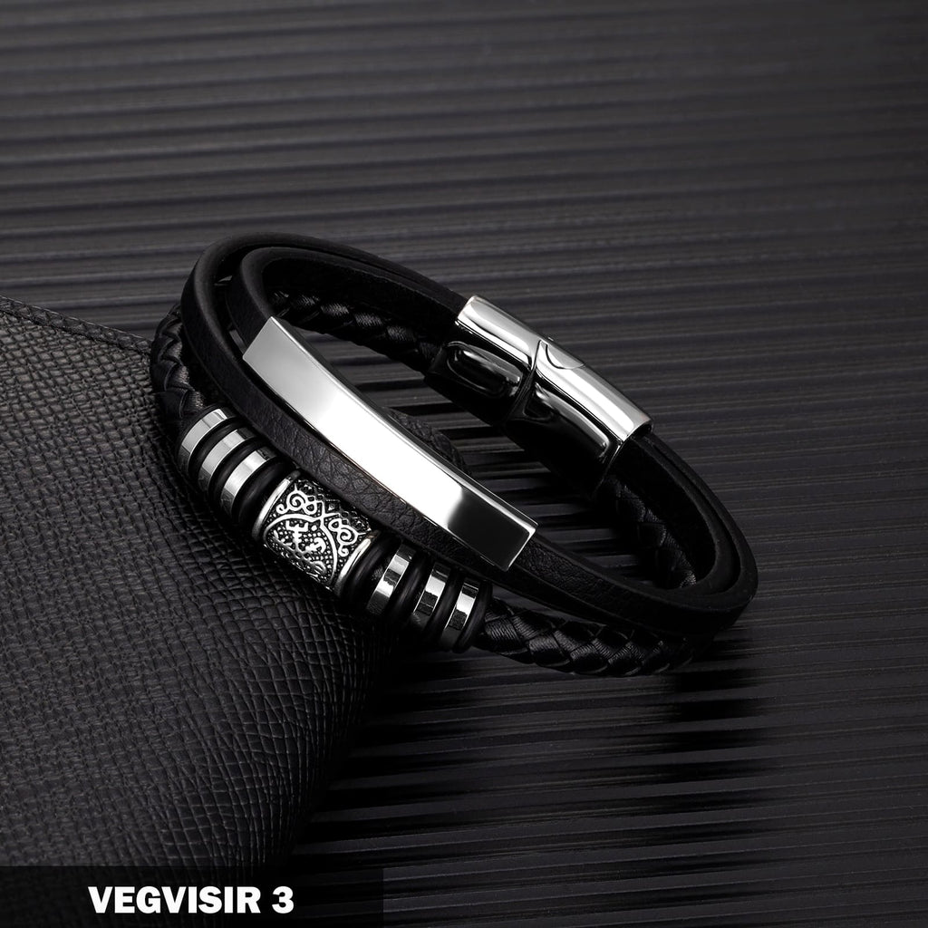Norse Symbols Viknig Leather Bracelet
