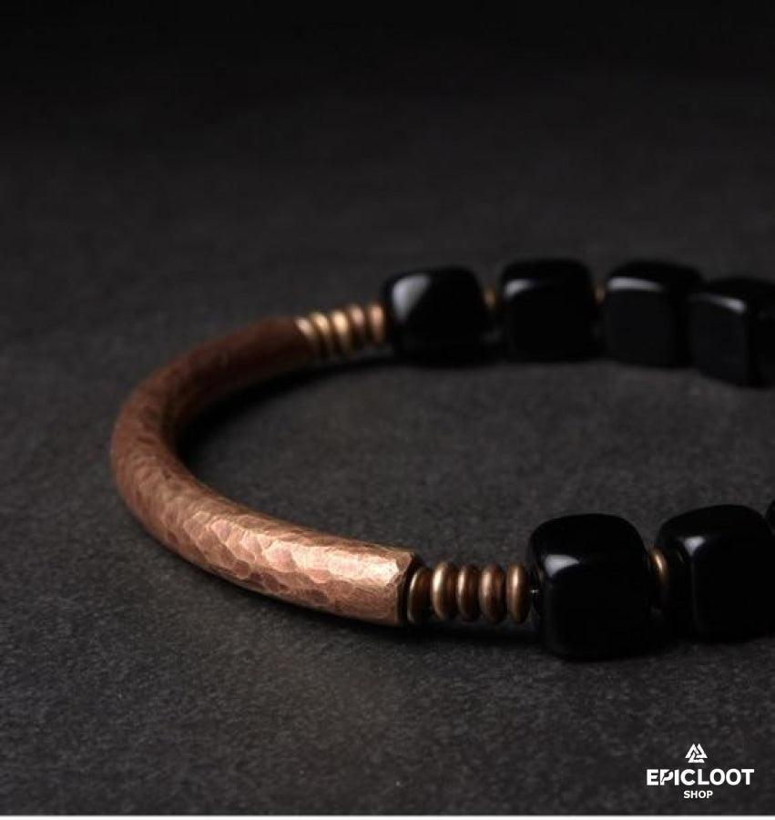 Cubic Black Stones Antique Copper Bracelet