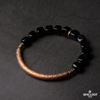 Bracciale in Rame Anticato con Pietre Cubiche Nere