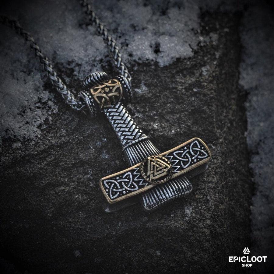 Decorated Mjolnir Thors Hammer Necklace