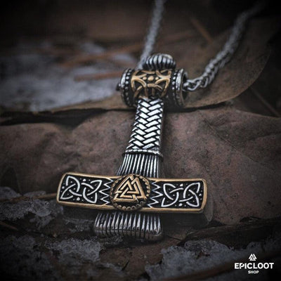 Decorated Mjolnir Thors Hammer Necklace