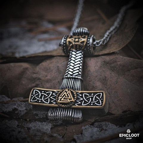 Decorated Mjolnir Thors Hammer Necklace