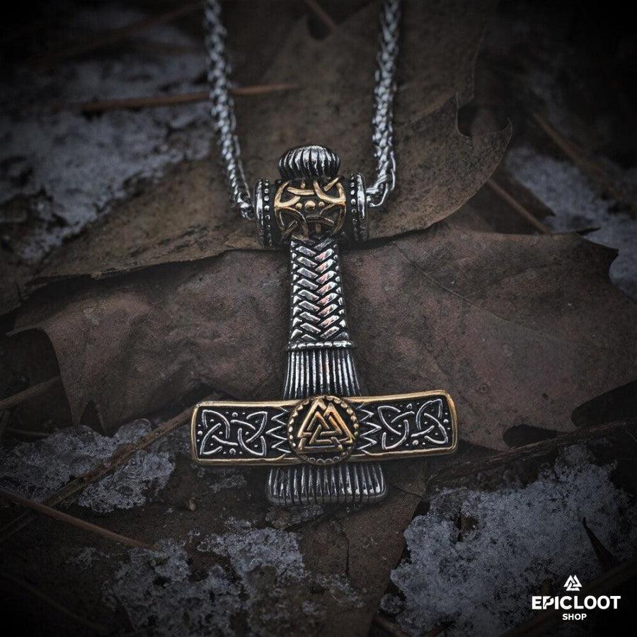 Decorated Mjolnir Thors Hammer Necklace
