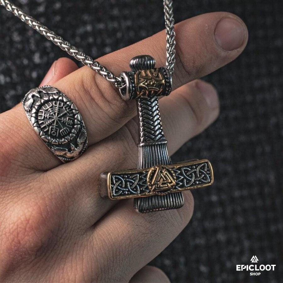 Decorated Mjolnir Thors Hammer Necklace