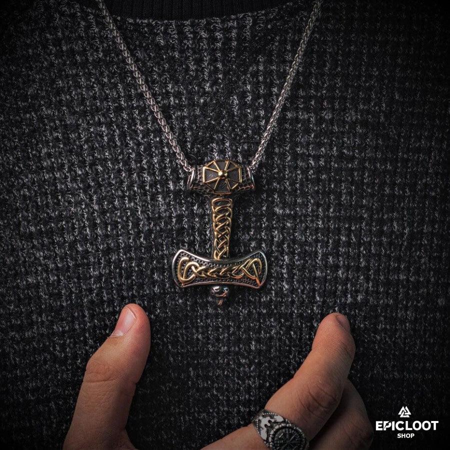 Decorated Thors Hammer Mjolnir Pendant Necklace