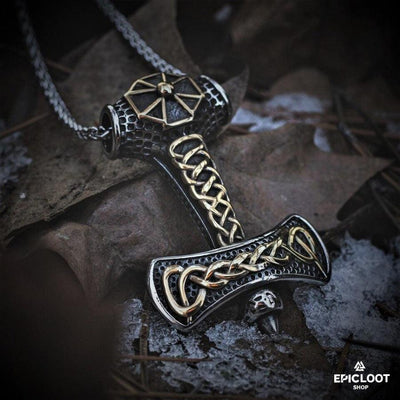 Decorated Thors Hammer Mjolnir Pendant Necklace