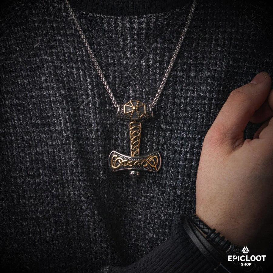 Decorated Thors Hammer Mjolnir Pendant Necklace