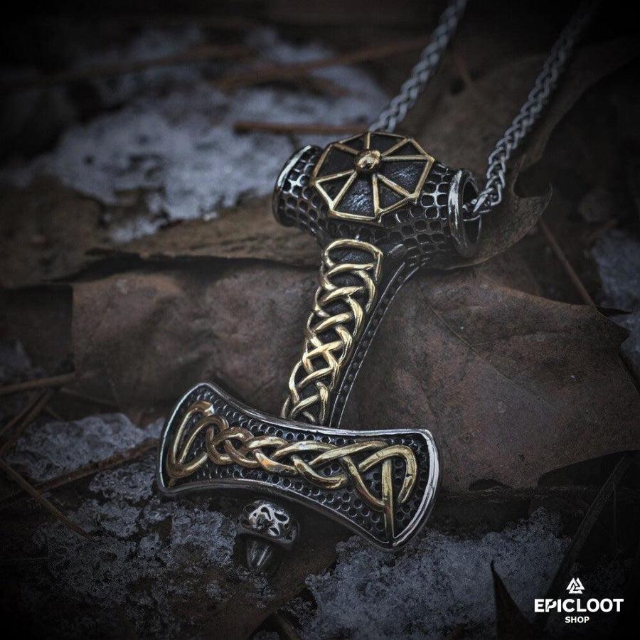 Decorated Thors Hammer Mjolnir Pendant Necklace