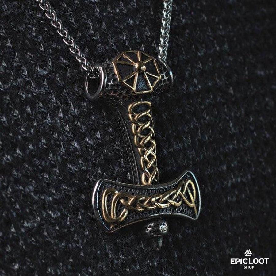Decorated Thors Hammer Mjolnir Pendant Necklace
