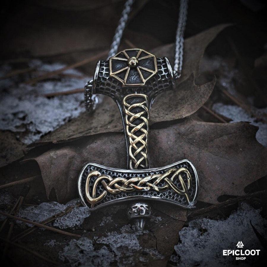 Decorated Thors Hammer Mjolnir Pendant Necklace