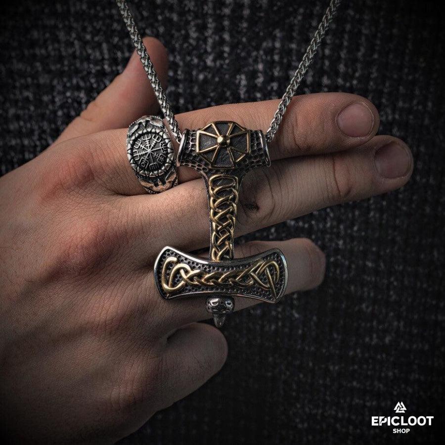 Decorated Thors Hammer Mjolnir Pendant Necklace