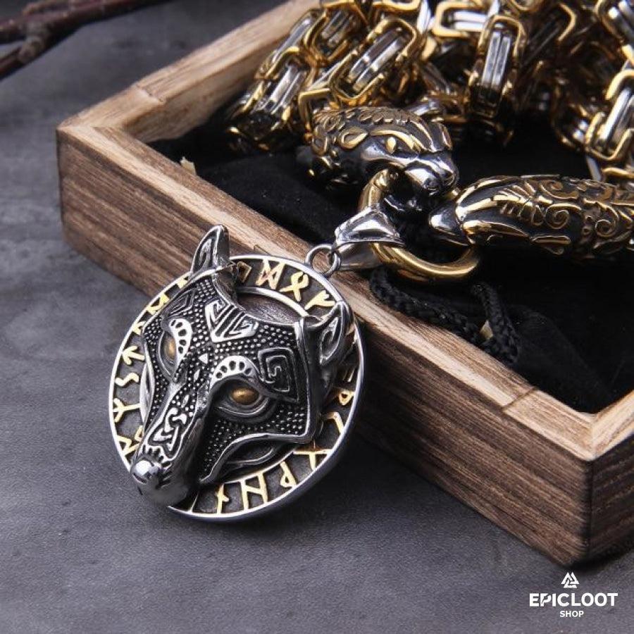 Fenrir Head Runic King Necklace