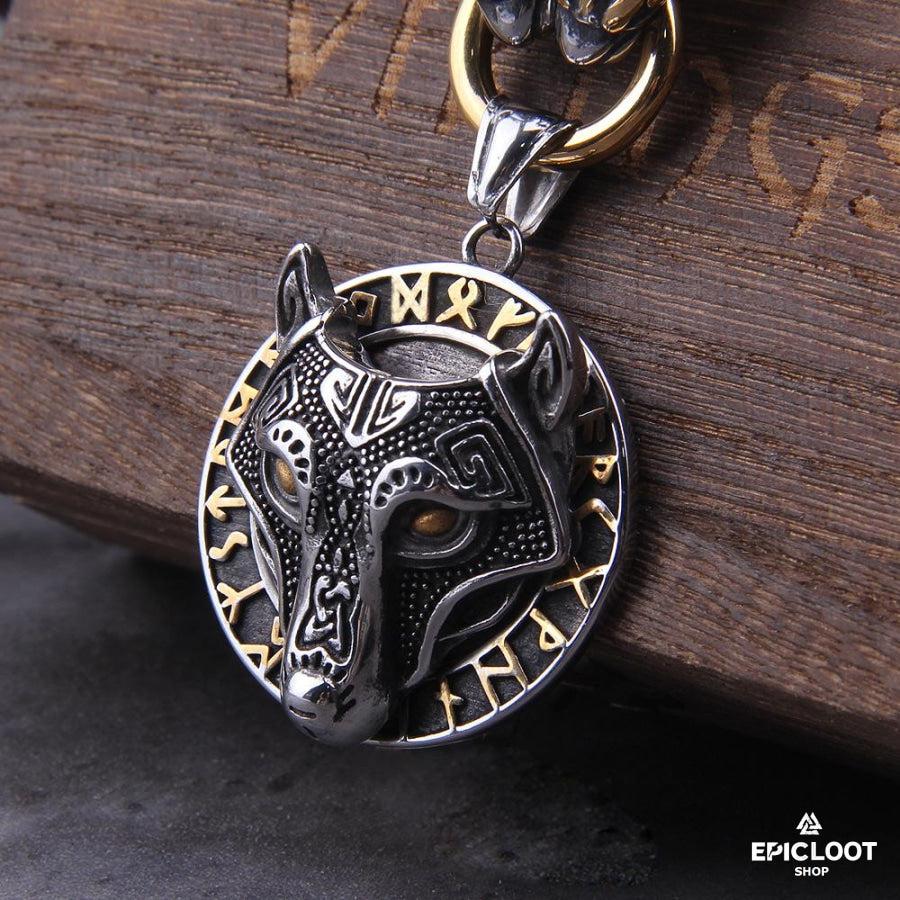 Fenrir Head Runic King Necklace