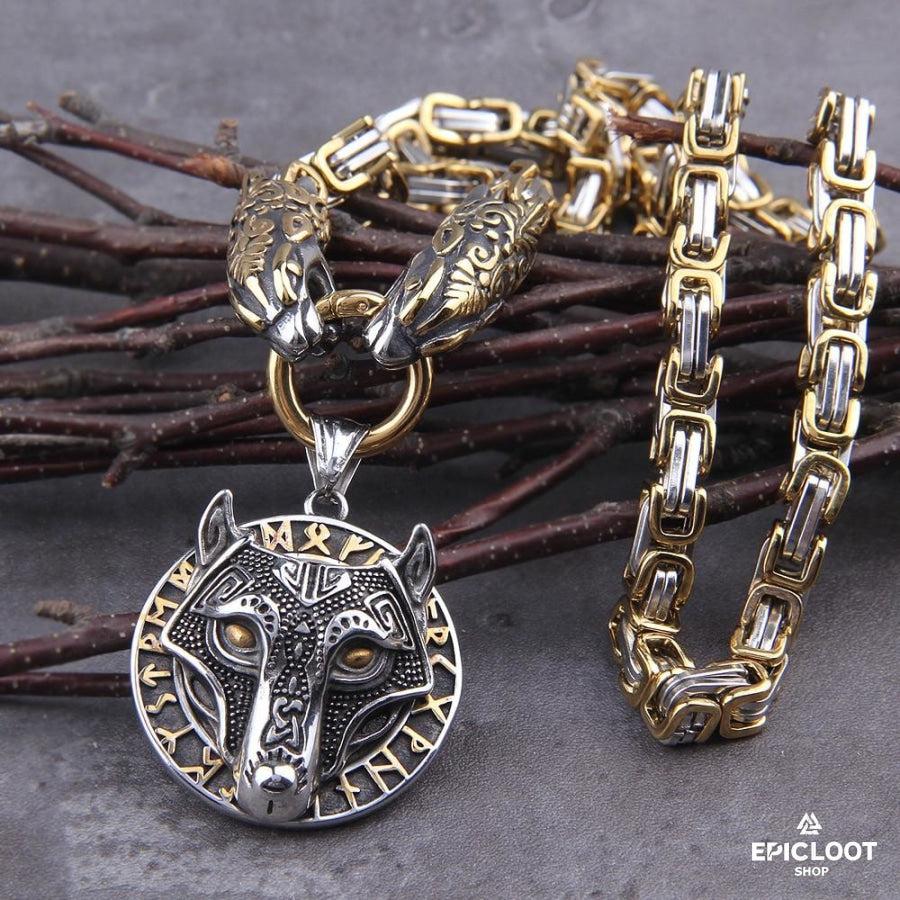 Fenrir Head Runic King Necklace