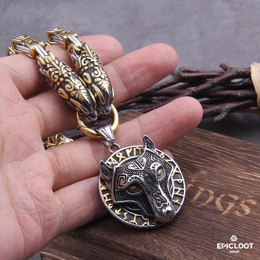 Fenrir Head Runic King Necklace