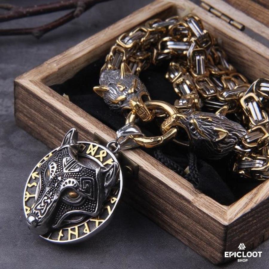 Fenrir Head Runic King Necklace